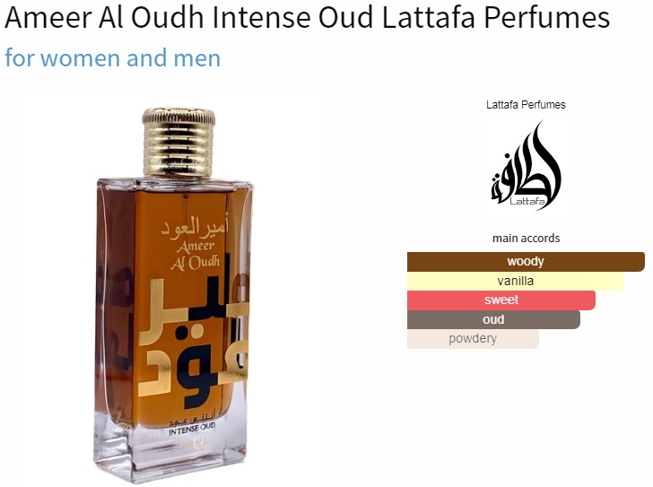 آکوردهای به کار رفته در عطر Ameer Al Oudh Intense Oud Lattafa