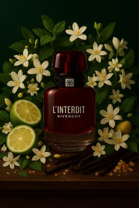 تصویر عطر جیوانچی ل'اینتر‌دیت رژ ادوپرفیوم زنانهGivenchy L’Interdit Eau de Parfum Rouge ساخته شده با AI