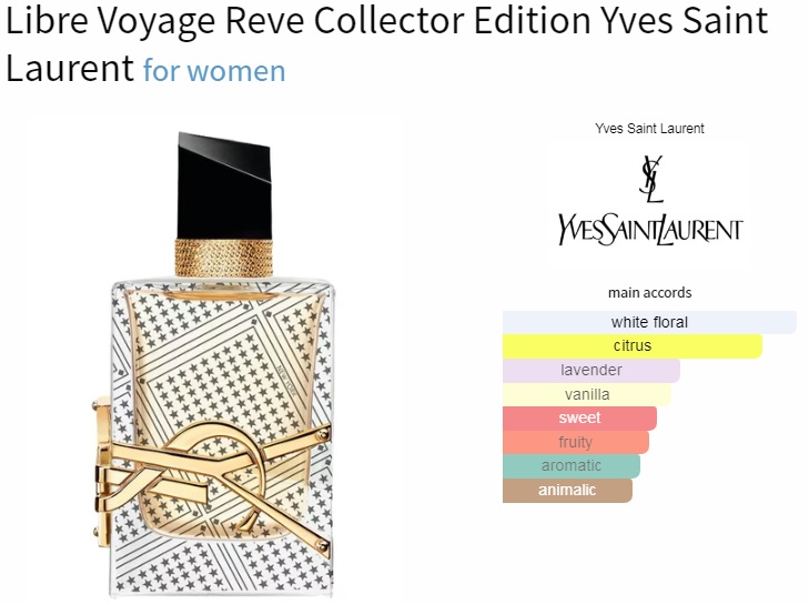 آکوردهای به کار رفته در عطر ادکلن ایو سن لورن (وای اس ال) لیبر وویاج ریو کالکتور ادیشن ادوپرفیوم زنانه Yves Saint Laurent Libre Voyage Reve Collector Edition for Women EDP