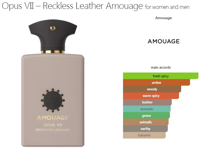 آکوردهای به کار رفته در عطر ادکلن آمواج اوپوس 7 هفت رکلس لدر ادوپرفیوم مردانه-زنانه Amouage Opus VII Reckless Leather Unisex EDP