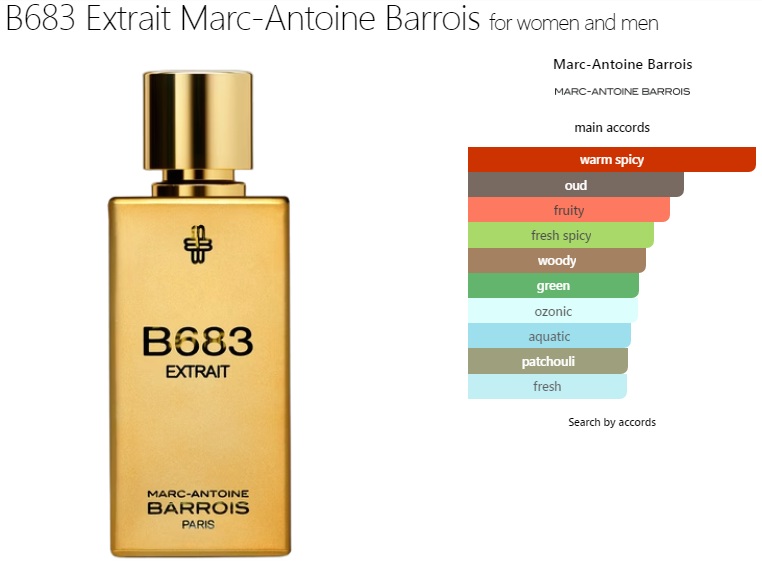 آکوردهای به کار رفته در عطر ادکلن مارک آنتونی بارووا بی 683 اکستریت اکستریت د پارفوم مردانه-زنانه Marc-Antoine Barrois B683 Extrait Unisex Extrait de Parfum