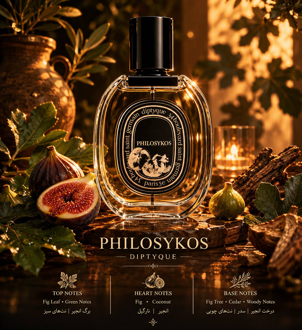 هرم بویایی عطر ادکلن دیپتیک فیلوسیکوس ادوپرفیوم مردانه-زنانه Diptyque Philosykos Unisex EDP