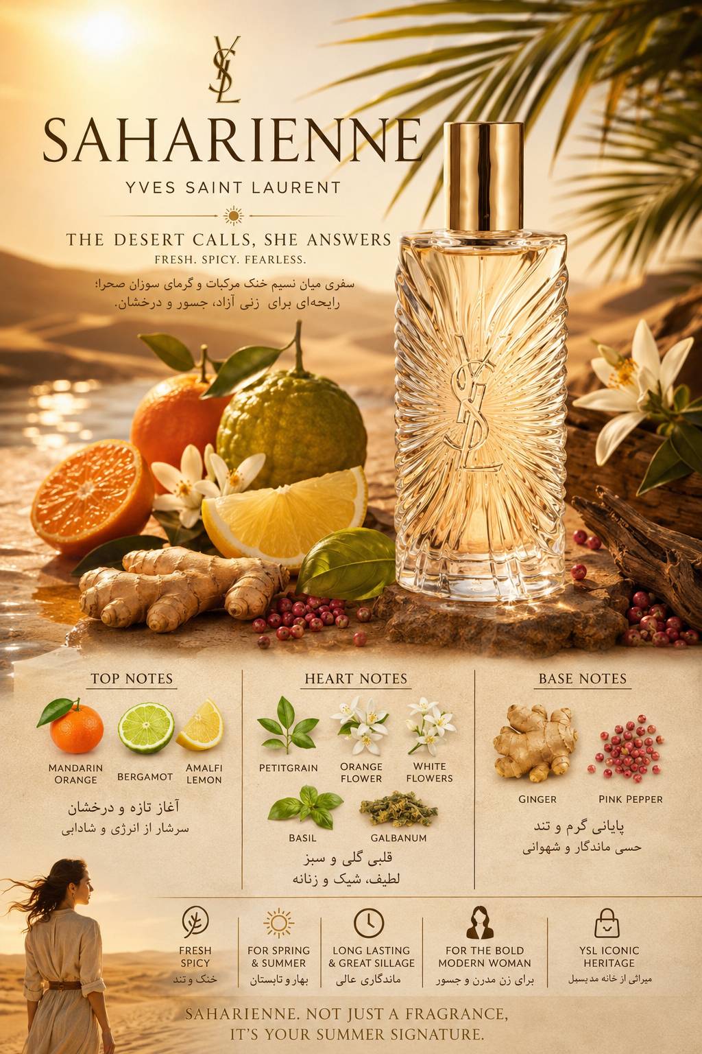 کارت شناسایی عطر ادکلن ایو سن لورن (وای اس ال) سهارین-ساهارین ادوتویلت زنانه Yves Saint Laurent Saharienne for Women EDT