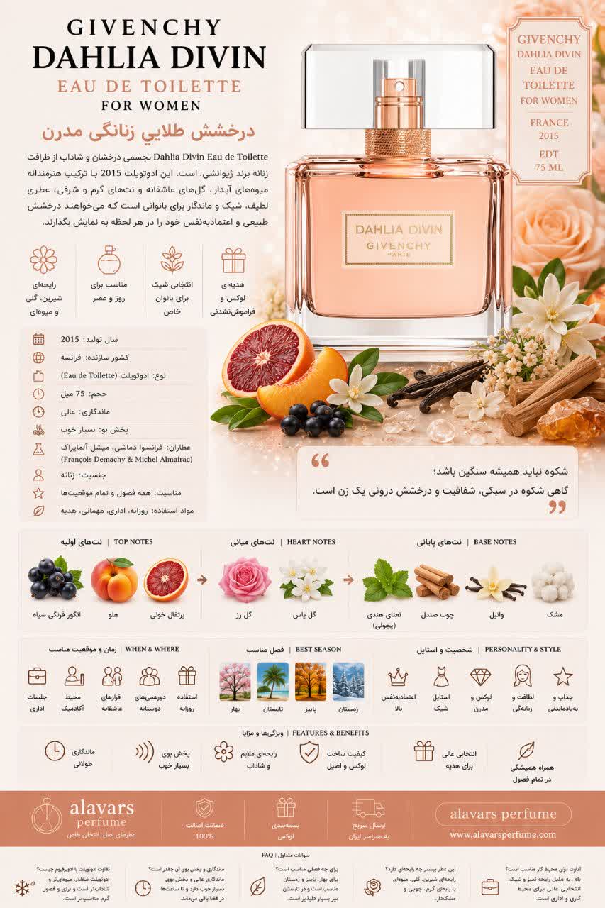 کارت شناسایی عطر ادکلن جیوانچی-ژیوانشی داهلیا دیوین ادوتویلت زنانه Givenchy Dahlia Divin for Women EDT