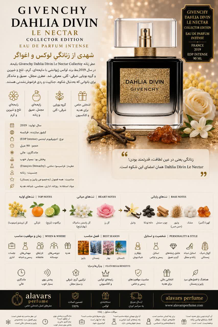 کارت شناسایی عطر ادکلن جیوانچی-ژیوانشی داهلیا دیوین له نکتار کالکتور ادیشن ادوپرفیوم اینتنس زنانه Givenchy Dahlia Divin Le Nectar Collector Edition Eau de Parfum Intense for Women