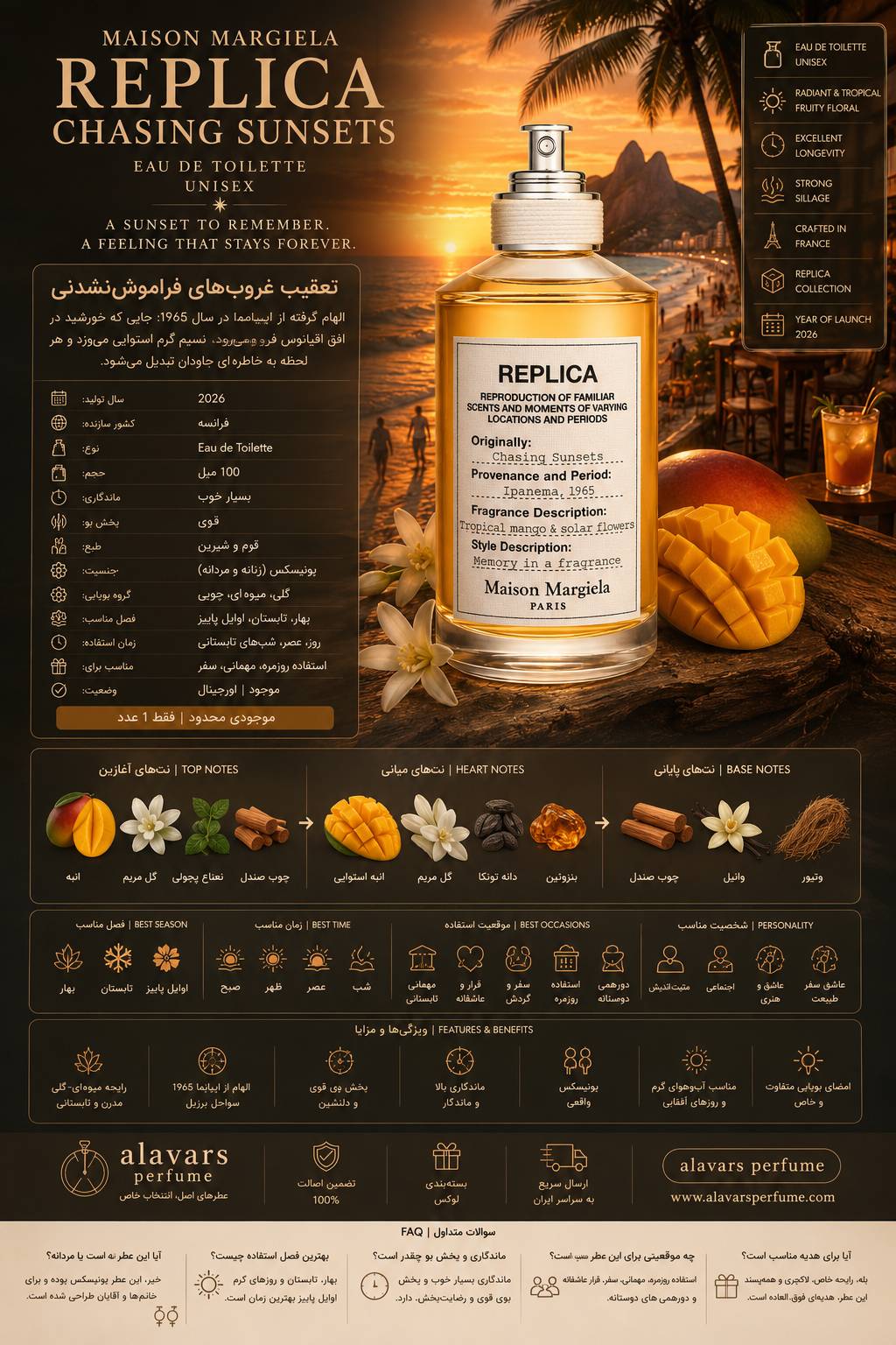 کارت شناسایی عطر ادکلن میسون مارتین مارجیلا رپلیکا چسینگ سانستس ادوتویلت مردانه-زنانه Maison Martin Margiela Replica Chasing Sunsets Unisex EDT