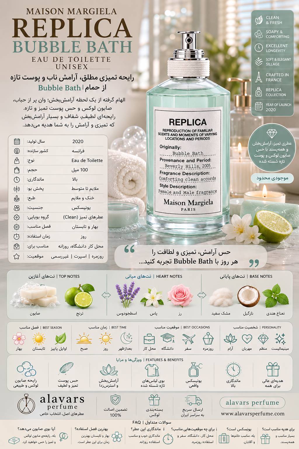 کارت شناسایی عطر ادکلن میسون مارتین مارجیلا رپلیکا بابل بث ادوتویلت زنانه Maison Martin Margiela Replica Bubble Bath Unisex EDT