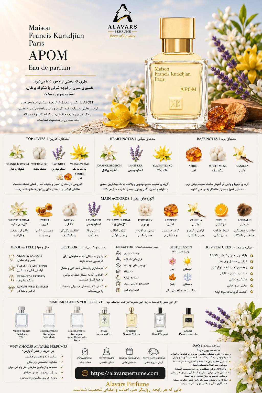 کارت شناسایی عطر ادکلن میسون فرانسیس کورکجان اپوم ادوپرفیوم مردانه-زنانه Maison Francis Kurkdjian APOM Unisex EDP